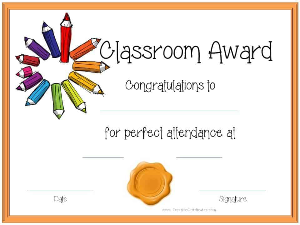 Perfect Attendance Award Certificates