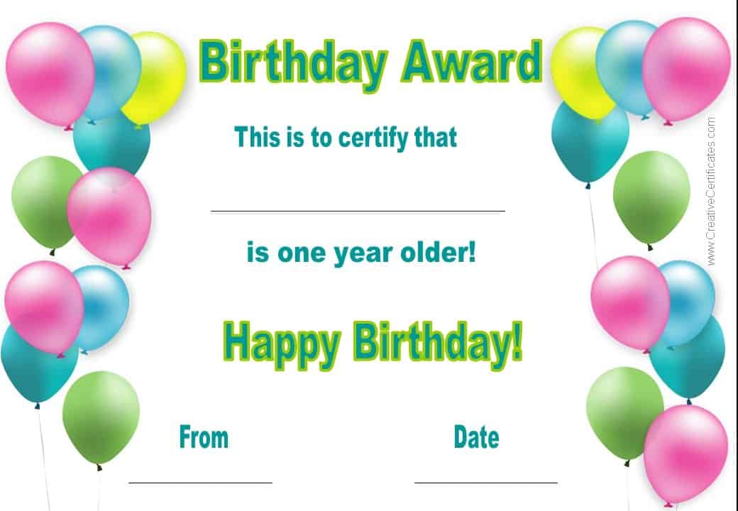 Adult Happy Birthday For Two Certificate Free Printable