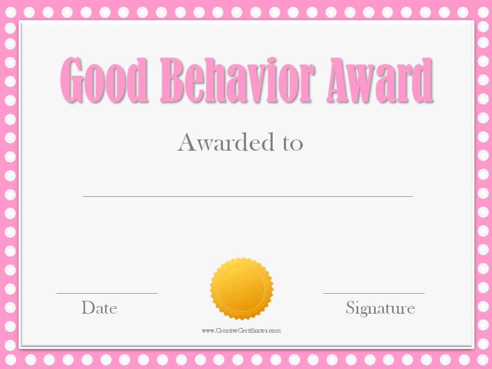 Good Behavior Award Certificates