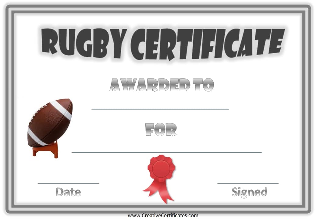 Free Printable Rugby Award Certificate