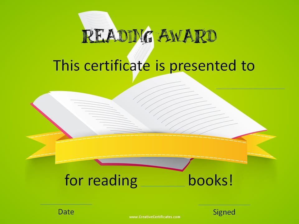 Free Editable Reading Certificate Templates Instant Download
