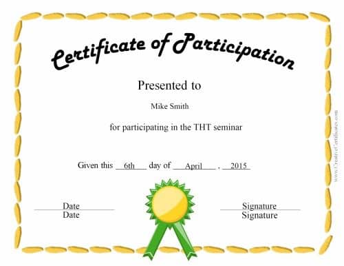 Free Certificate Of Participation 