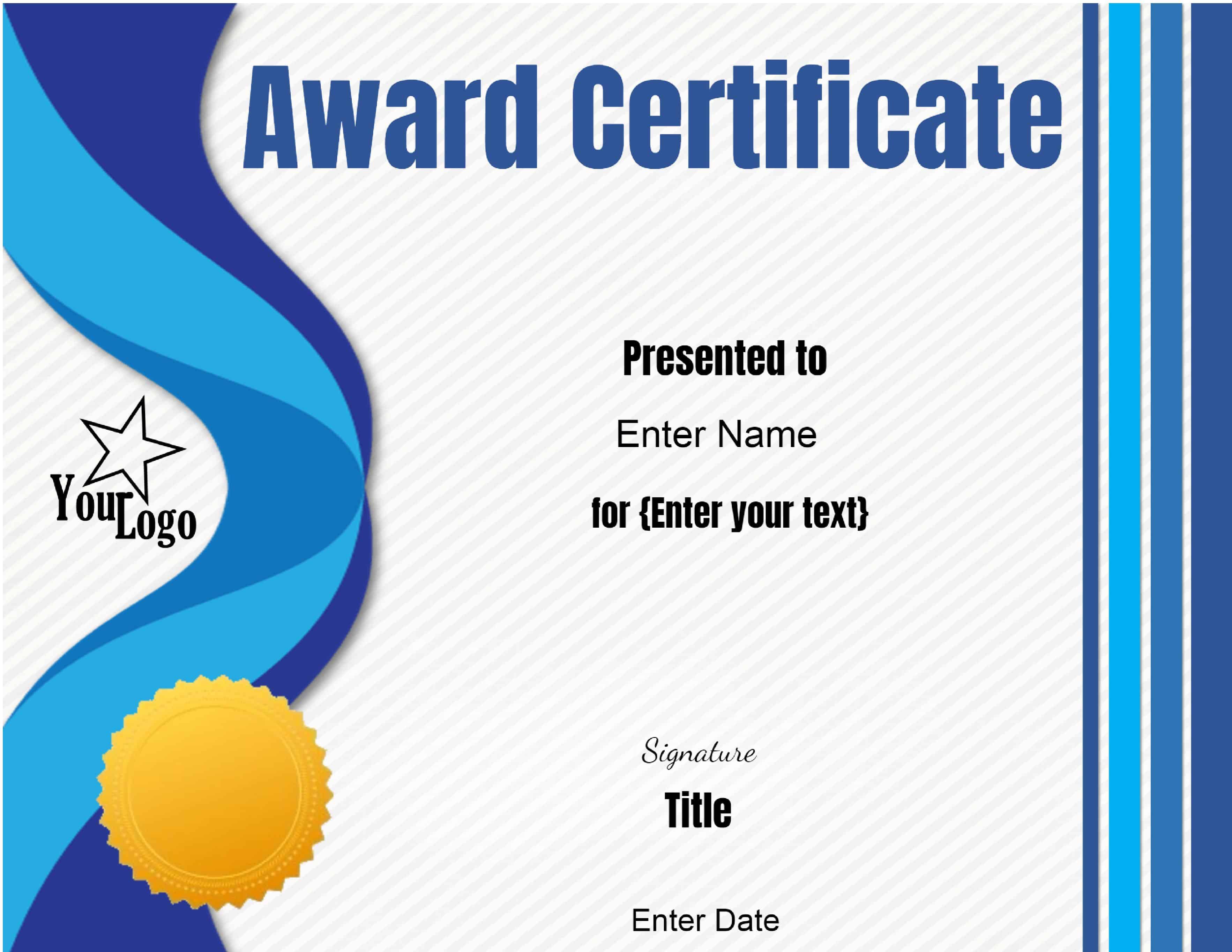 Award Certificate Template Free Download Editable