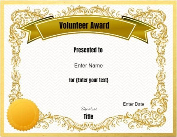 Volunteer Certificate of Appreciation | Customize Online then Print