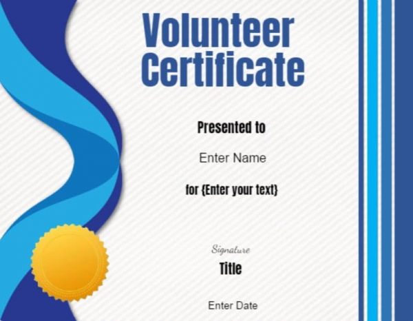 Volunteer Of The Year Certificate Template