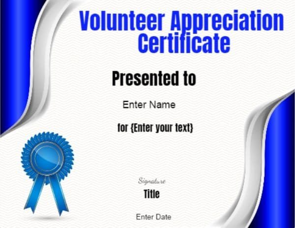 Volunteer Certificate of Appreciation | Customize Online then Print