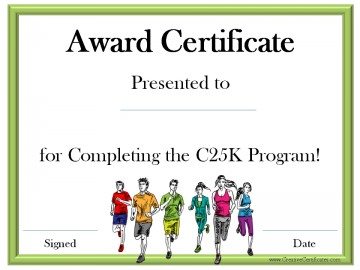 Certificate for completing the c25k program
