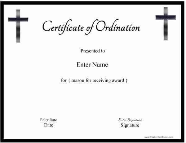 Free Printable Ordination Certificate Template Customizable