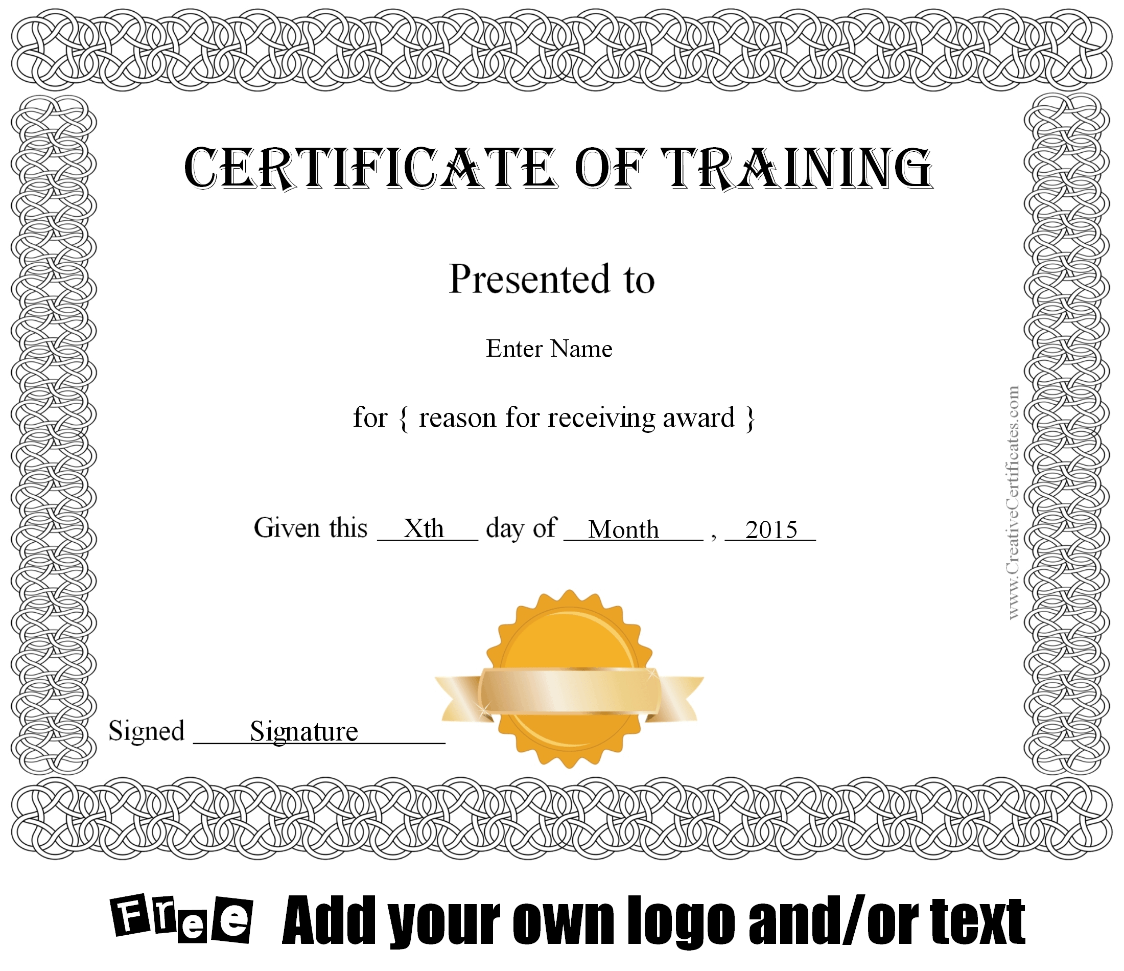 Free Certificate Of Training Template Customizable