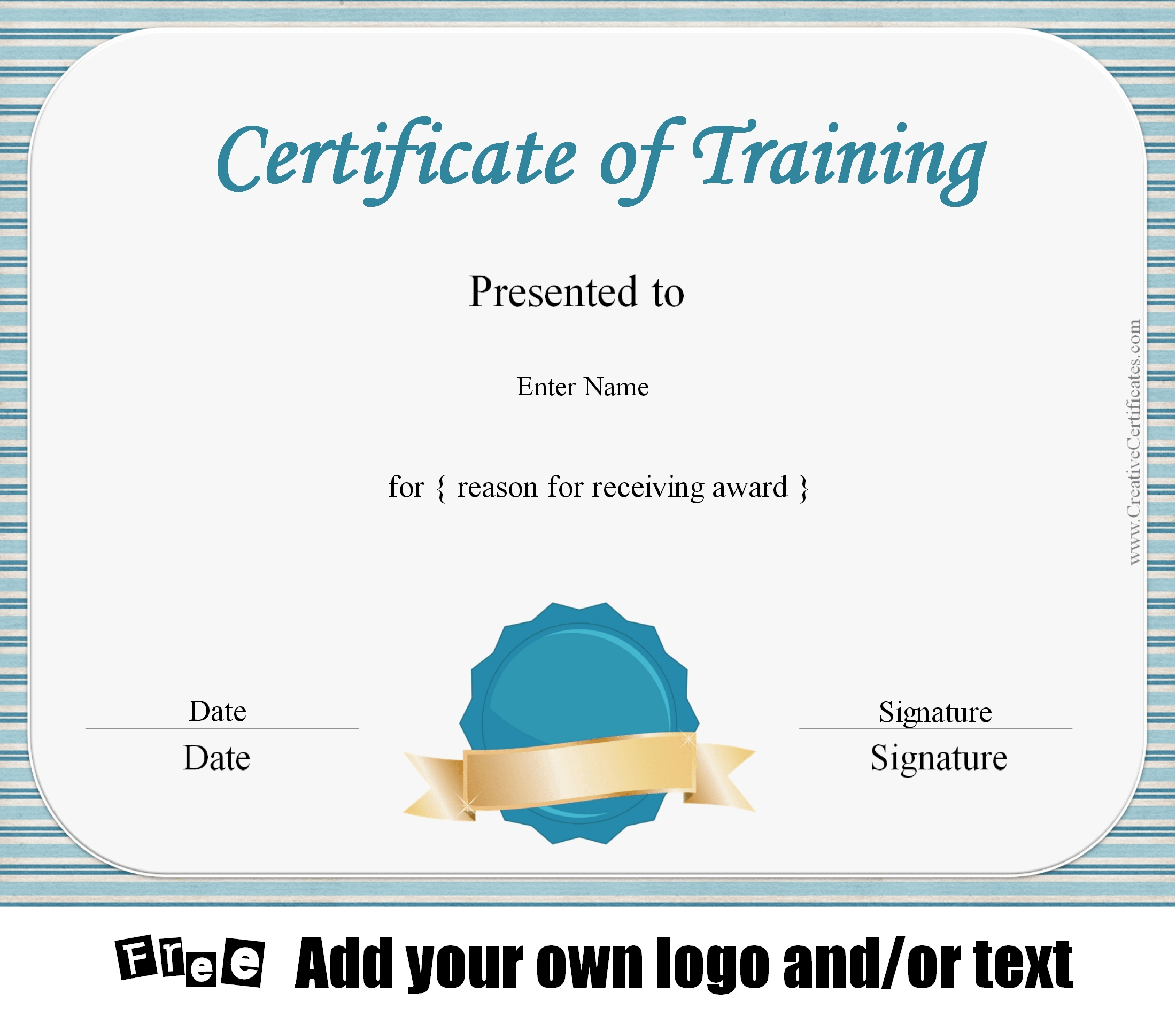 Free Certificate of Training Template Customizable