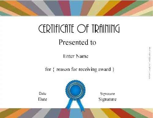 training certificate word template