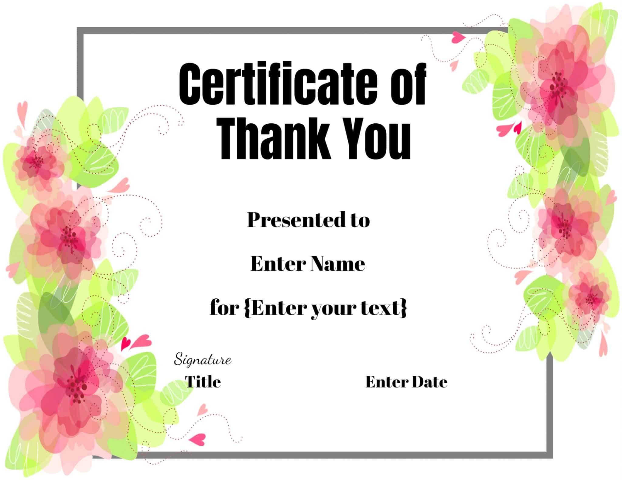 Free Editable Certificate Of Thank You Edit Online Then Print 2387