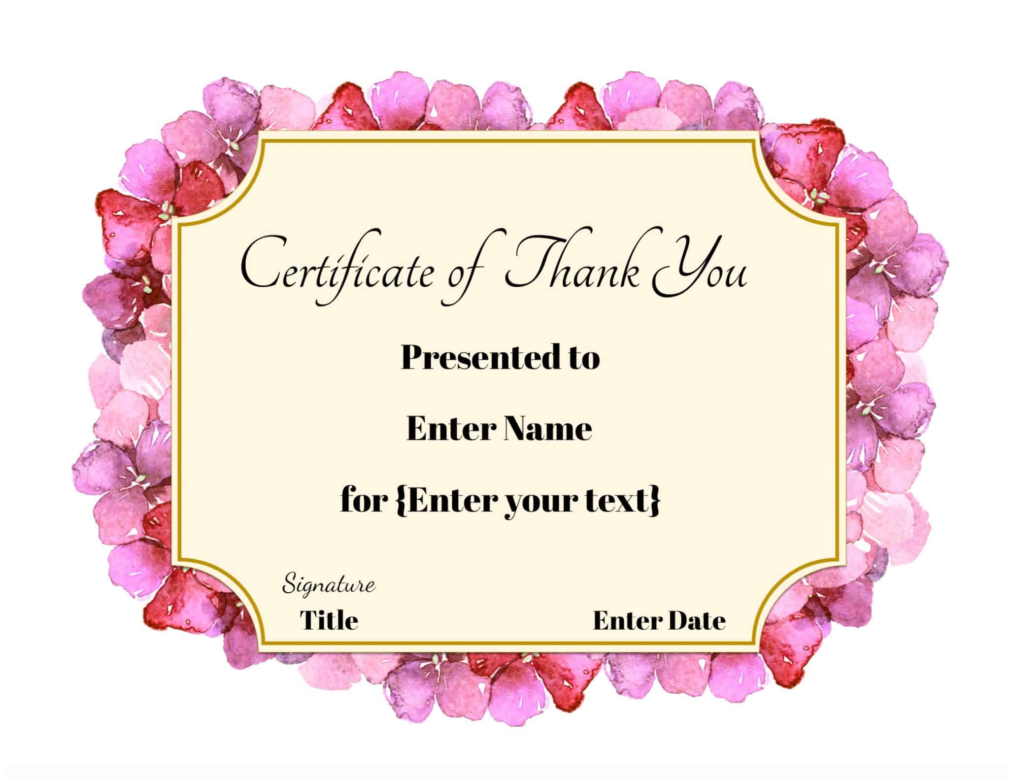 FREE Editable Certificate of Thank You | Edit Online then Print