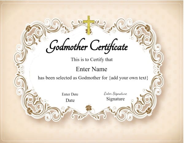Printable Godmother Certificate Template Free