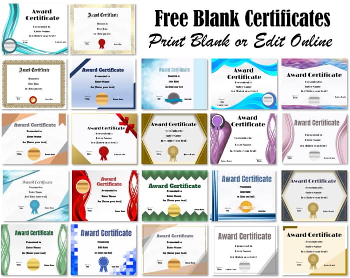 free printable blank certificate templates
