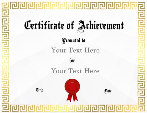 Free Customizable Certificate of Achievement