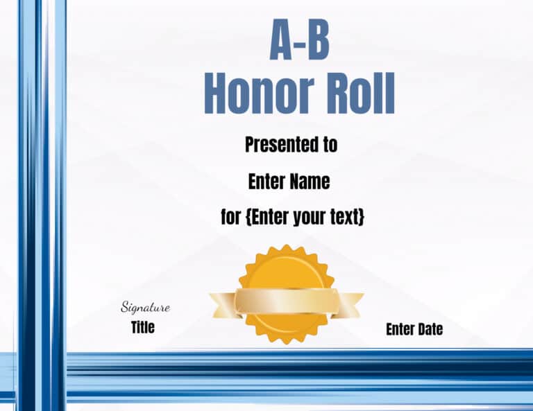 FREE Honor Roll Certificate Templates - Customize Online