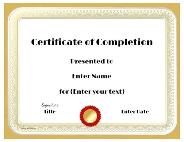 completion certificate template