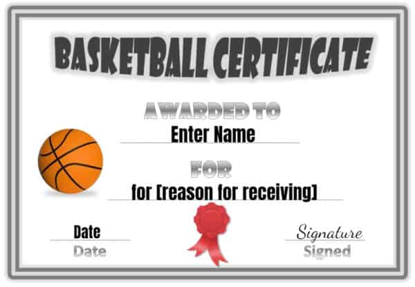 Free Editable Printable Basketball Certificate Templates