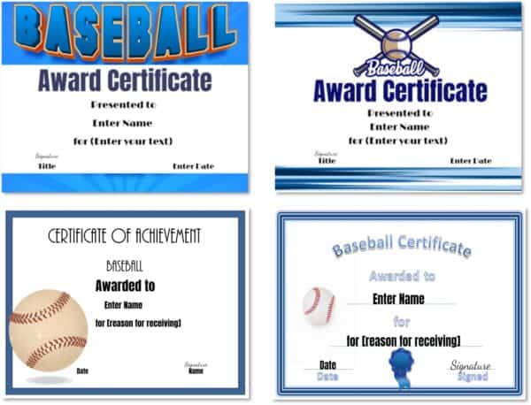 Free Editable Baseball Certificates Customize Online Print at Home